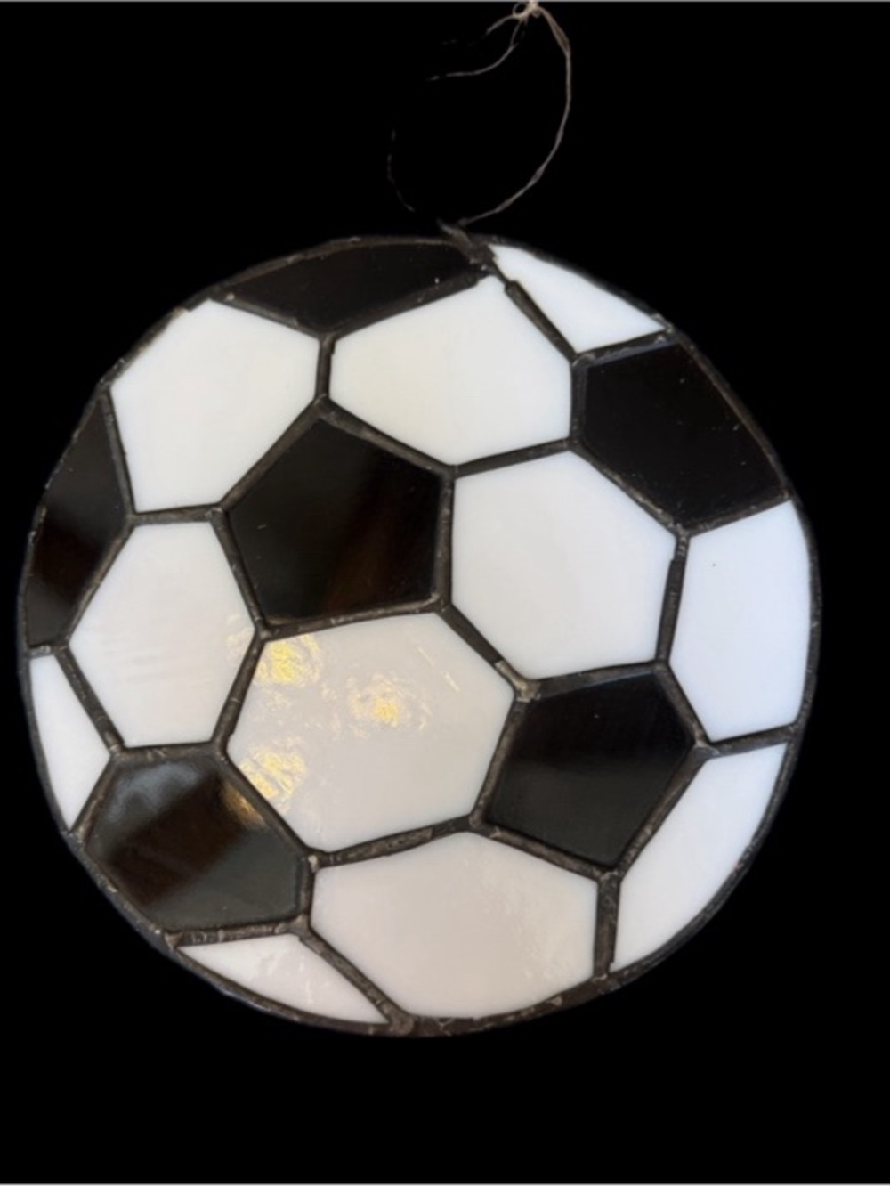 Black and White Stained Glass Soccer Ball Suncatcher - Football Window Hanging